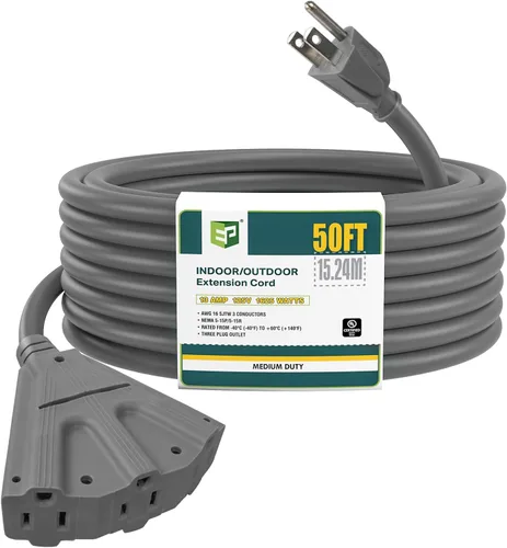 Vista 11 de EP Cable de extensión para exteriores de 6 pies, 16/3 SJTW, 3 tomas de corriente eléctrica, negro Enchufe a tierra de 3 puntas, para luces