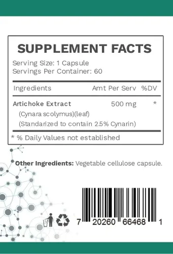 Vista 2 de Cápsulas de Extracto de Alcachofa 7 mg de Cianarina, Hoja de Alcachofa Herbal Suplemento de Apoyo al Hígado para el Flujo Biliar, Digestión