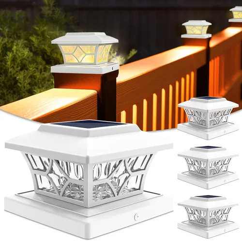 Vista 9 de VOLISUN Luces Solares para Postes de Exteriores, Luces Solares para Postes de Valla 4x4 Vinilo/Madera, Luz Solar Negra Impermeable para Poste