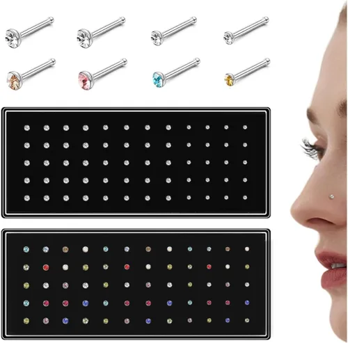 Vista 15 de Thunaraz Pernos Recto en Forma de L de Acero Inoxidable para la Nariz, Joyería para el Cuerpo, 20G-22G, 1.5mm, 2mm, 2.5mm