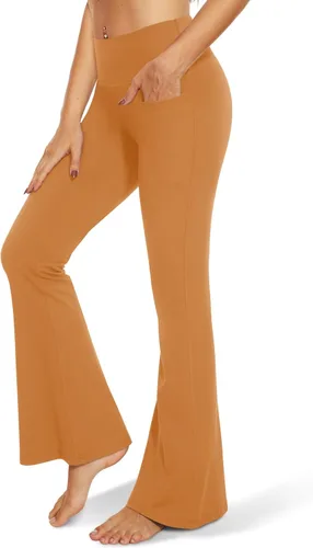 Vista 52 de TNNZEET Leggings acampanados negros para mujer, pantalones de yoga cruzados con bolsillos, corte de bota, leggings acampanados