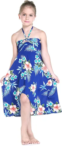 Vista 7 de Vestido halter hawaiano para niña en rojo hibisco