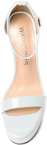 Vista 3 de WAYDERNS Sandalias de tacón alto con plataforma y correa de tobillo para mujer, con hebilla de noche, puntera abierta, de moda, de charol, de 6