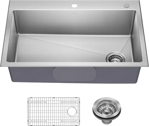 Vista 13 de KRAUS Fairlane KHT631-15 - Fregadero de cocina o bar, 15 pulgadas, montaje directo/superior, cuenco individual, de acero inoxidable de calibre 18