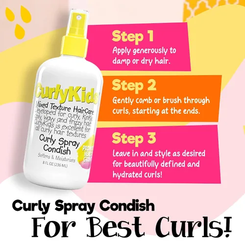 Vista 8 de CurlyKids Curly Spray Condish Acondicionador sin enjuague para cabello rizado para niños, hidrata y suaviza el cabello rizado, enrollado, ondulado