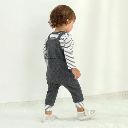 Vista 4 de Ropa para bebé niño recién nacido, conjunto de mameluco a rayas con bolsillo de 0 a 24 meses