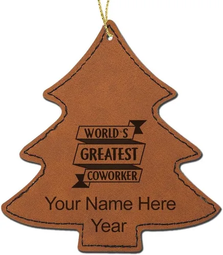 Vista 7 de LaserGram Personalized Christmas Ornament, World's Greatest Coworker, Faux Leather, Custom Laser Engraved Gift Idea (Tree Shape, Black)