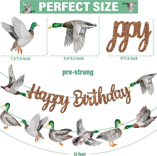 Vista 5 de Pancartas de feliz cumpleaños de pato mallardo, decoraciones de cumpleaños de caza de patos, pancartas de fiesta de cumpleaños de pato malardo