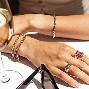 Vista 4 de JINEAR Anillo de cúpula gruesa chapado en oro de 18 quilates con diseño de croissant trenzado trenzado para mujeres y hombres, anillo de boda