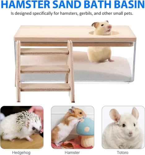 Vista 7 de POPETPOP Kit de baño de arena para hámster, 3 piezas, cuenco de comida para hámsters, contenedor de baño de arena para hámsters, contenedor de baño