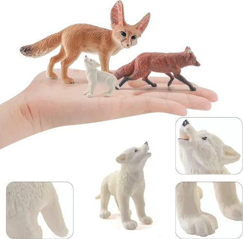 Vista 5 de Juego de 3 figuras de zorro del desierto, juego de figuras de lobo, bosque, bosque, animales, juguetes de plástico, figura de regalo para niños
