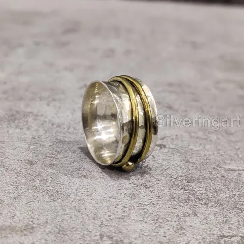 Vista 5 de Infinity Spinner Band, Meditation Ring, 925 Sterling Silver Ring, Spinning Thumb Ring, Two Tone Ring, Fidget Ring, Handmade Jewelry, Christmas