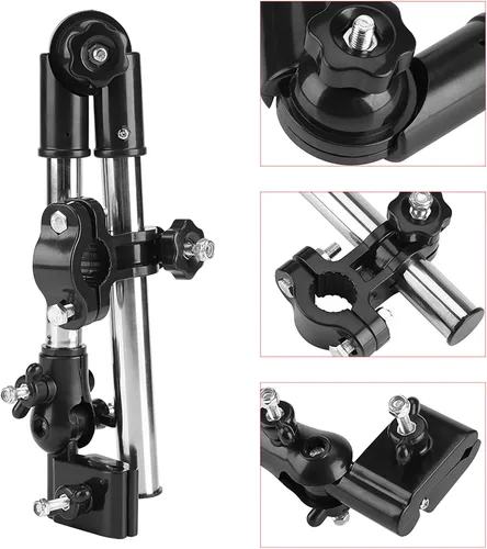 Vista 4 de Soporte de montaje para paraguas, de acero inoxidable ajustable de 360°, para silla de ruedas, para bicicleta, soporte de paraguas elástico negro