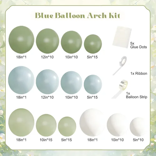 Vista 5 de Kit de arco de globos verde salvia azul pastel, 124 piezas de globos macarón amarillo blanco verde para decoraciones de cumpleaños de ganso, género