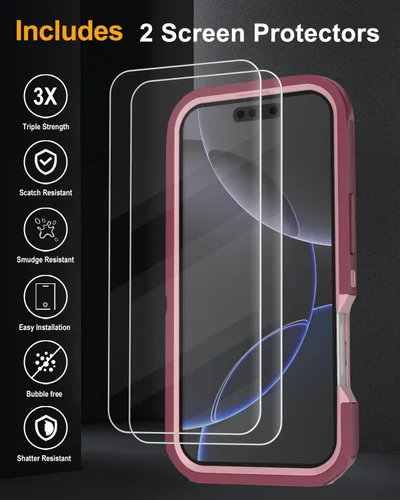 Vista 6 de Tall silver Funda para iPhone 16 Pro Max con [2 protectores de pantalla + 2 protectores de lente de cámara], 3 en 1, protección resistente de grado