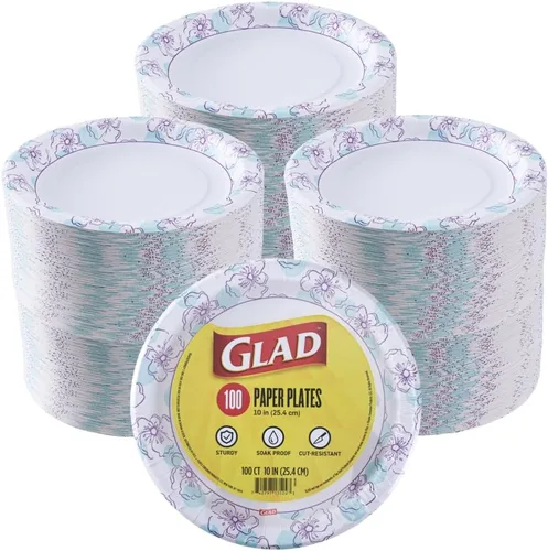 Vista 9 de Glad - Platos de papel desechables cuadrados para todas las ocasiones Platos resistentes, a prueba de remojo, resistentes a cortes para comidas