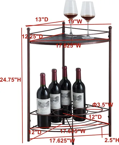 Vista 8 de Kings Brand Furniture - Mesa auxiliar de esquina con estante de almacenamiento, estante de almacenamiento de vino para 7 botellas, bronce