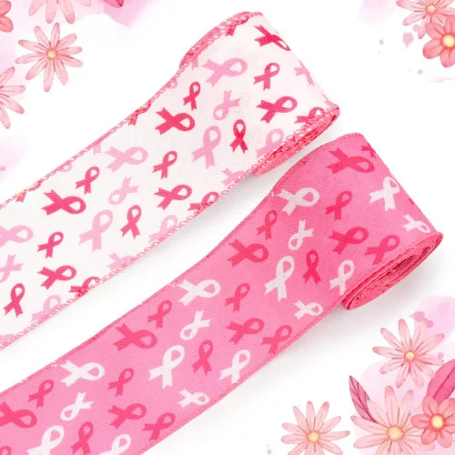 Vista 7 de Threetols 2 rollos de cintas de 10 yardas con alambre para concientización sobre el cáncer de mama, cinta de concientización de leopardo rosa