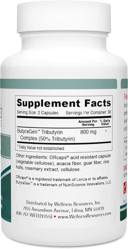 Vista 2 de Wellness Resources Tributyrin Plus Suplemento postbiótico para la salud intestinal con complejo de tributirina butiraGen de alta absorción