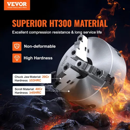 Vista 2 de VEVOR - Portabrocas para torno de 3 mandíbulas, 20,32 cm, Portabrocas autocentrante para torno, Rango de sujeción de 0,16-8 pulg/4-200 mm