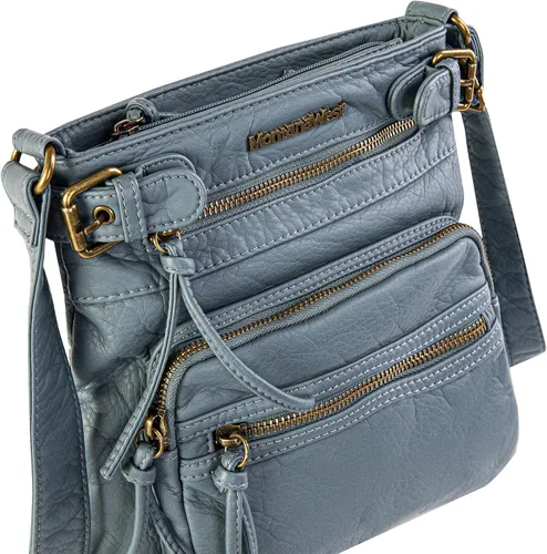 Vista 4 de Montana West Bolso cruzado para mujer, de piel lavada suave, con múltiples bolsillos