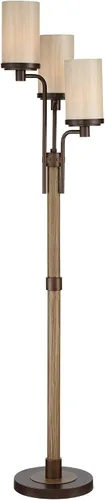 Vista 7 de Franklin Iron Works Astoria - Lámpara de pie industrial rústica de estilo granja en forma de árbol de 3 luces, 71 pulgadas de alto, bronce, madera