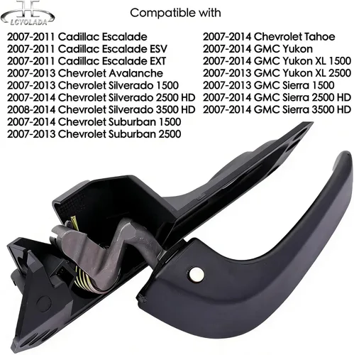 Vista 5 de Manija de puerta interior delantera derecha compatible con modelos Chevy Silverado Avalanche Suburban Tahoe Escalade Sierra 2007-2014, reemplaza OE#