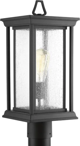 Vista 8 de Progress Lighting Endicott Collection - Farol de poste para exteriores de lino y vidrio color ámbar grabado con 1 luz, bronce antiguo
