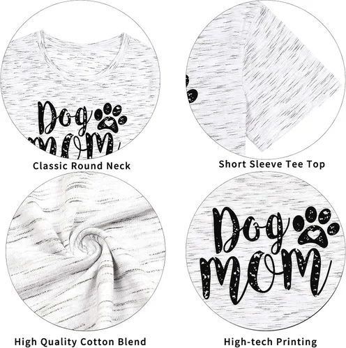 Vista 5 de Camisetas para mujer con diseño de huellas de perro y cuello redondo, manga corta, para mamá