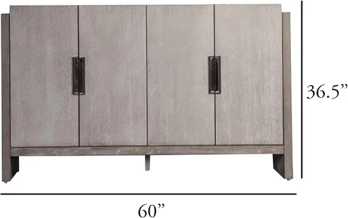 Vista 3 de Benzara Gris Sideboard Server, 4 Doors w Metal Handles, 60 Inch Stone Gray