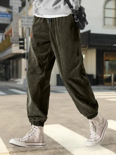 Vista 5 de Men's Corduroy Casual Joggers Pants Tapered Drawstring Elastic Waist Sweatpants with Pockets
