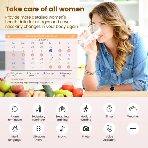 Vista 4 de Relojes inteligentes para mujer con rastreador de ciclo menstrual, reloj inteligente HD de 1.39 pulgadas, monitor de frecuencia cardíaca/sueño