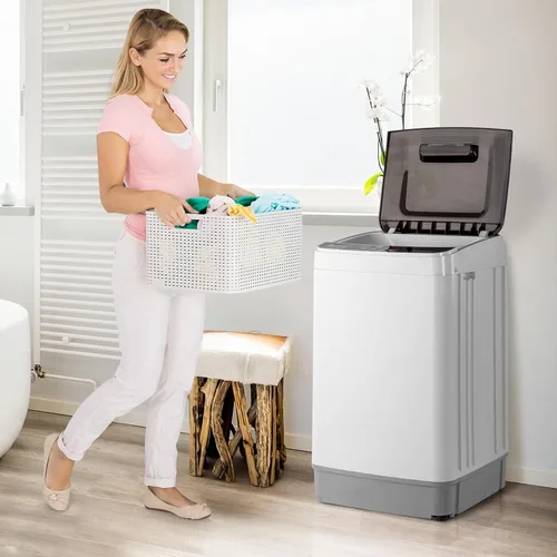 Vista 9 de Winado Lavadora completamente automática, lavadora portátil de carga superior de 17.6 libras con bomba de drenaje, 10 programas de lavado, 8 niveles
