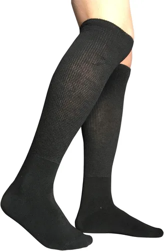 Vista 3 de SYOLLAVE Calcetines diabéticos extra anchos para linfedema, calcetines bariátricos no vinculantes hasta la rodilla para edema hinchado, pies