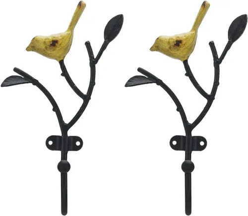 Vista 9 de SOFFEE DESIGN Perchero vintage de pared con 3 ganchos, pájaros de pie en rama de árbol con pintura rústica, resistente soporte para llaves