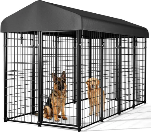 Vista 10 de Perrera exterior con techo, 4'x4'x4.5' Perrera para perros al aire libre