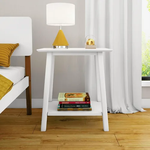 Vista 3 de Max & Lily Mesita de noche moderna Mid-Century con estante, color blanco