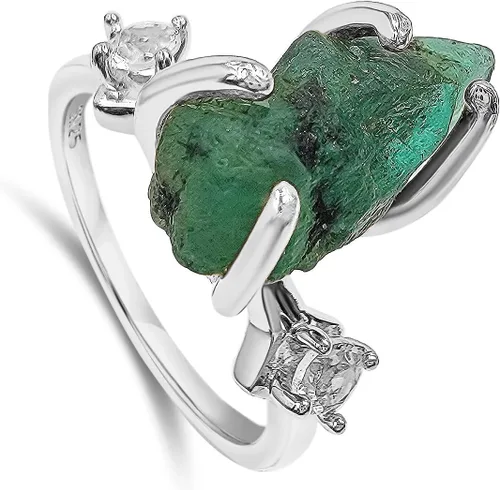 Vista 15 de Anillo de cristal crudo real con piedra natal, plata de ley, oro blanco, regalo de joyería para ella, regalo de Navidad, Día de la Madre