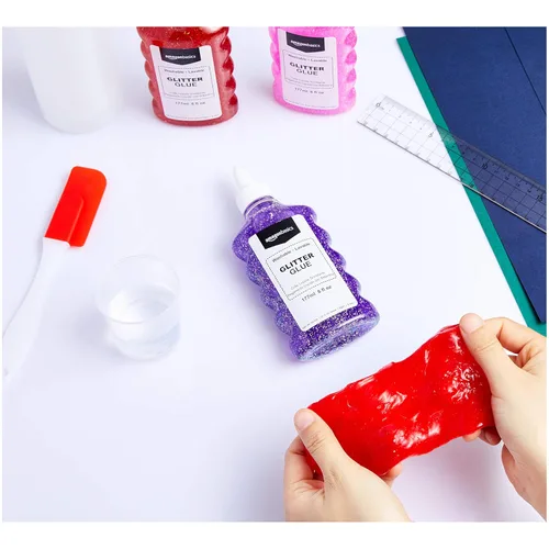 Vista 5 de Amazon Basics Pegamento líquido lavable con purpurina, varios colores (morado, rosa, rojo y azul), 6.0 fl oz, 6 onzas cada uno, 4