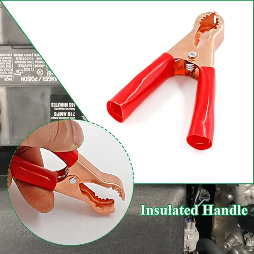 Vista 6 de 10 Piezas Pinzas de Cocodrilo Aisladas de 50A, Abrazaderas Eléctricas de Cocodrilo para Trabajo Pesado, Cable de Repuesto de Batería, Clips