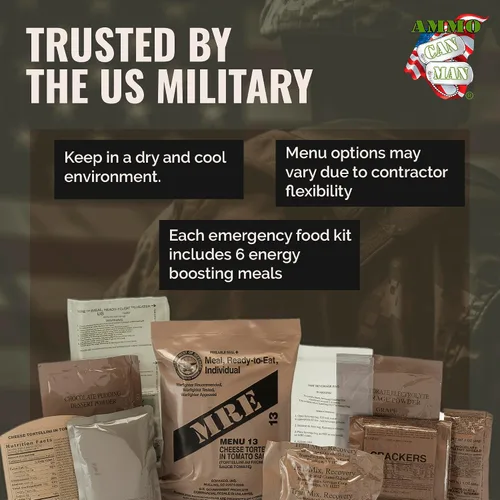 Vista 3 de Kit de alimentos de emergencia MRE - Paquete de 6 con calentador - Camping y senderismo