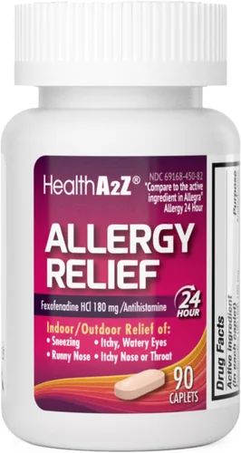 Vista 8 de HealthA2Z Clorhidrato de fexofenadina 180 mg, antihistamínico para alivio de alergias, antihistamínico 24 horas para alivio de alergias
