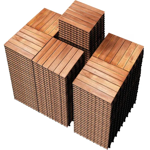 Vista 12 de PrimeZone - 9 azulejos entrelazados de madera de acacia sólida para terraza, patio, 12 x 12 pulgadas, impermeables, para interiores y exteriores