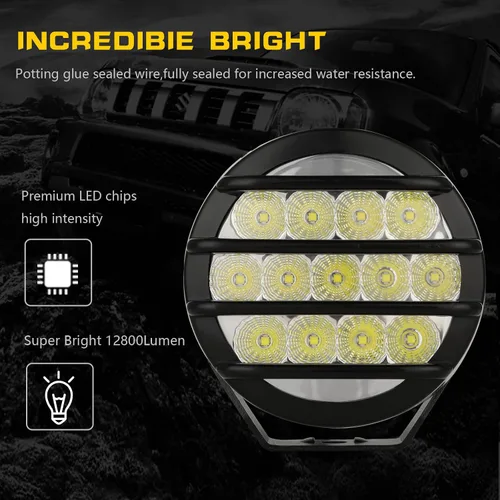 Vista 3 de BIGLION.X Luces Todoterreno de 3.7 Pulgadas 130W Luces Todoterreno Redondas Blancas Luces Antiniebla Todoterreno Super Brillantes 12800LM Luces