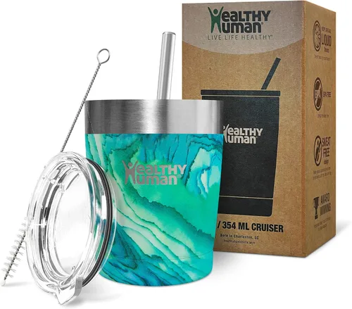 Vista 6 de Vaso de viaje de acero inoxidable con aislamiento humano, con pajita y tapa, Negro puro