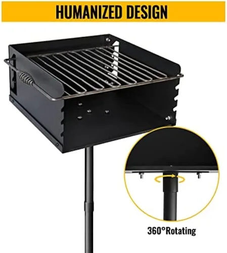 Vista 7 de Parrilla de carbón estilo parque con rejilla, poste de acero al carbono de un solo poste de 50 pulgadas de altura, parrilla de parque al aire libre