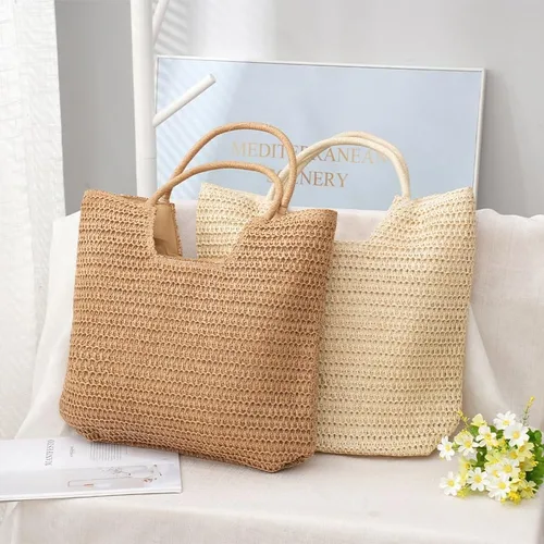 Vista 5 de Bolso de playa tejido ligero con cremallera de hombro de verano beige
