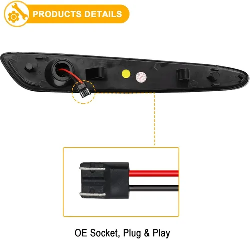 Vista 5 de R&F Auto 4 piezas de lámparas laterales LED con lente ahumada compatibles con Corvette C6 (2005-2013)/Z06/ZR1/Grand Sport/Z06 Carbon Amber Red LED