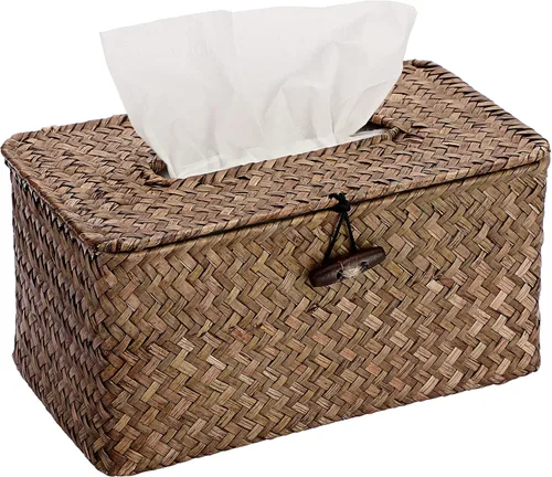 Vista 14 de Sumnacon Funda de Caja de Paños Grande Rectangular Caja de Paños de Seagrass Soporte de Caja de Paños Tejido Soporte de Paños Decorativo Funda