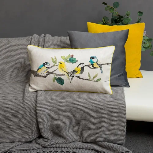 Vista 6 de JWH Funda de almohada decorativa con diseño de pájaros coloridos, funda de cojín lumbar color amarillo aguamarina, funda de almohada para decoración